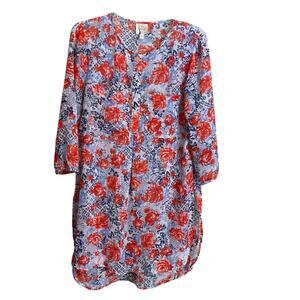 Anthropologie Fig & Flower Womens M Multicolor Floral High Low Tunic Top Sheer